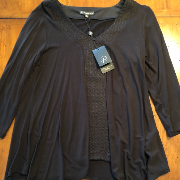 NWT Adrianna Papell size S blk 3/4sleeve blouse - Picture 2 of 4